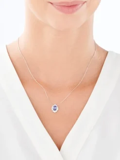 Naszyjnik z białego złota z brylantami i tanzanitem - próba 585