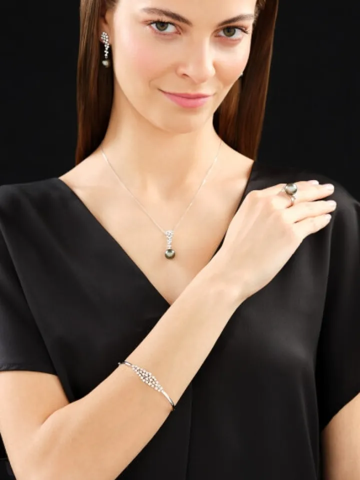 Naszyjnik z białego złota z brylantami i perłą Tahiti - próba 585