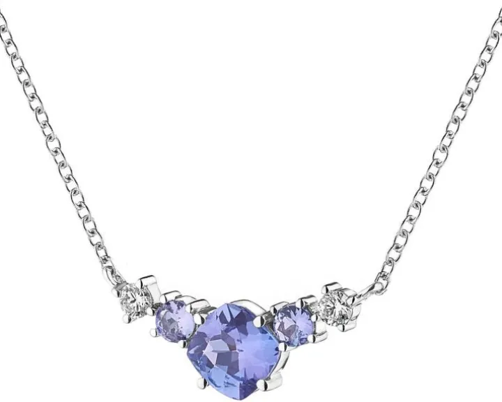 Naszyjnik z białego złota z brylantami i tanzanitami - próba 585