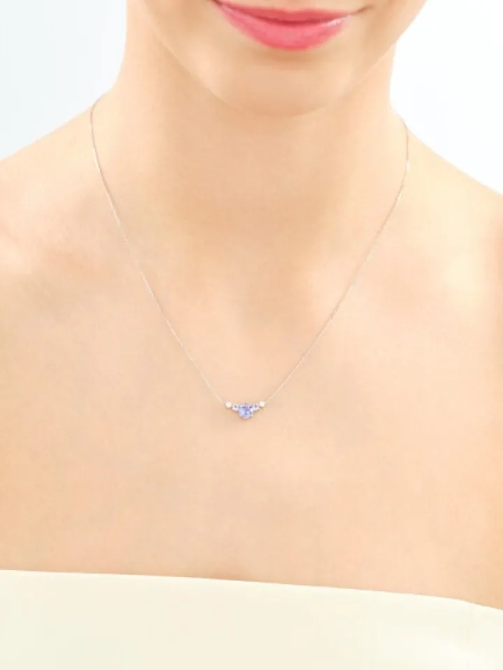 Naszyjnik z białego złota z brylantami i tanzanitami - próba 585