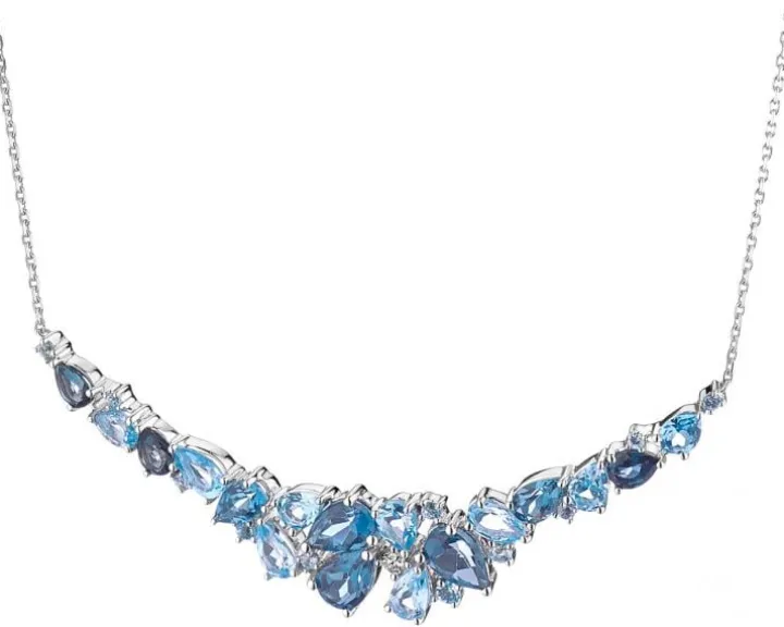Naszyjnik z białego złota z brylantem i topazami - próba 585