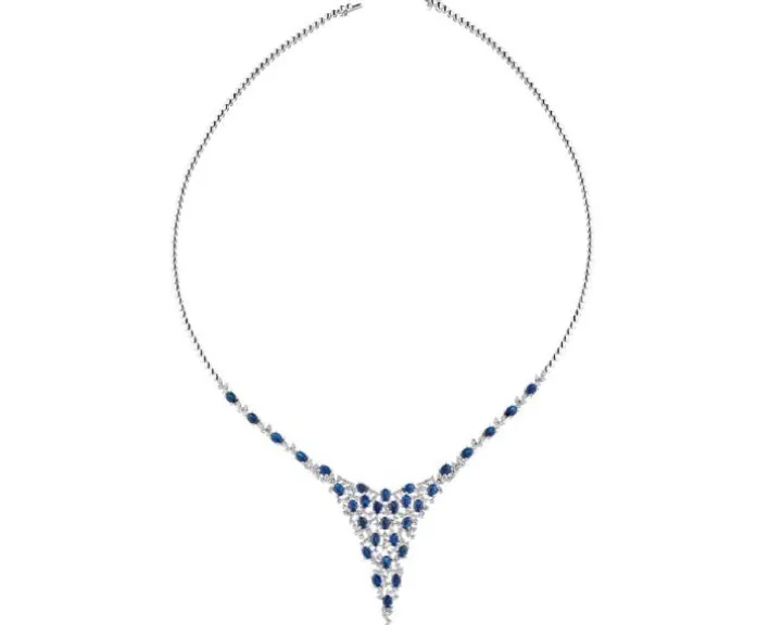 Naszyjnik z białego złota z brylantami i szafirami - próba 585