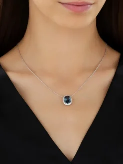 Naszyjnik z białego złota z brylantami i topazem London Blue - próba 585