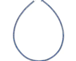 Naszyjnik z białego złota z brylantami i szafirami - 42 cm - próba 585