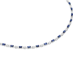 Naszyjnik z białego złota z diamentami i szafirami - 43 cm - próba 750