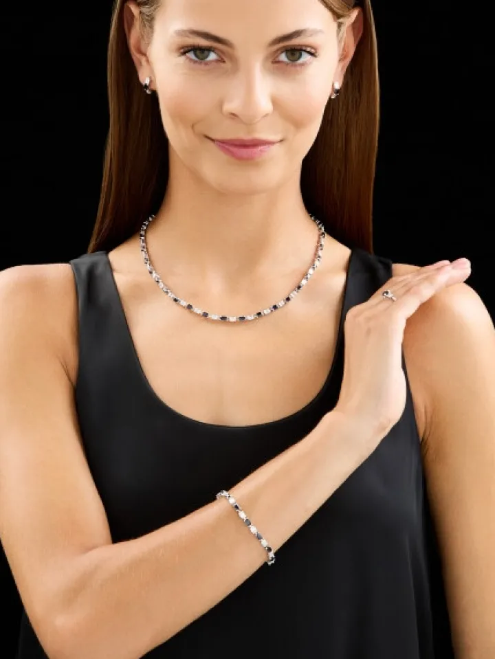 Naszyjnik z białego złota z diamentami i szafirami - 43 cm - próba 750