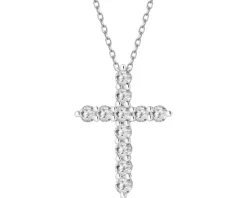 Naszyjnik z białego złota z brylantami laboratoryjnymi - krzyż - 0,50 ct - próba 585