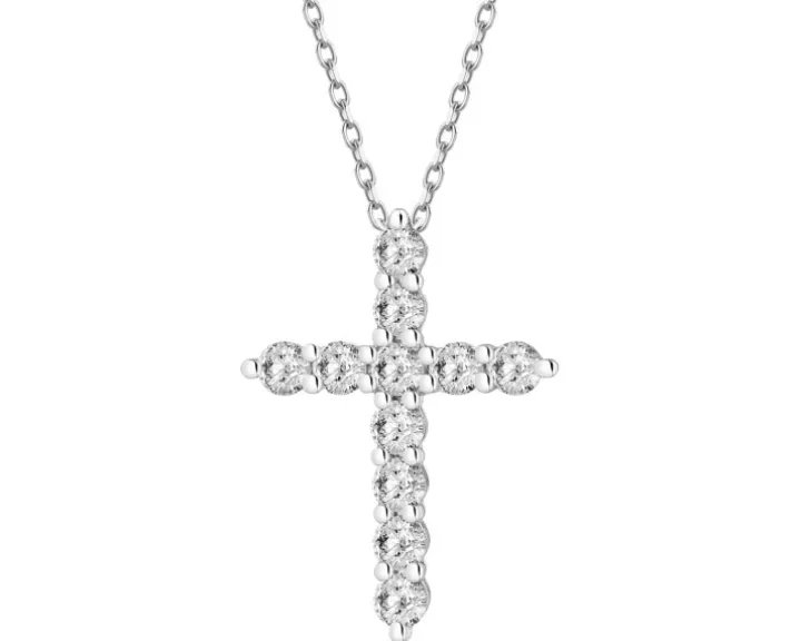 Naszyjnik z białego złota z brylantami laboratoryjnymi - krzyż - 0,50 ct - próba 585