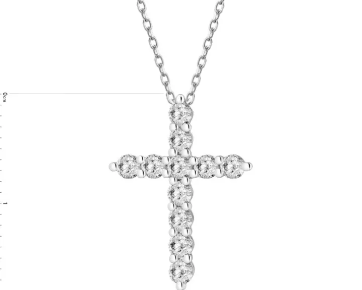 Naszyjnik z białego złota z brylantami laboratoryjnymi - krzyż - 0,50 ct - próba 585