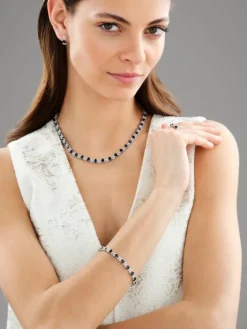 Naszyjnik z białego złota z brylantami i szafirami - 45 cm - próba 585