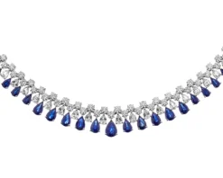 Naszyjnik z białego złota z brylantami i szafirami - próba 585