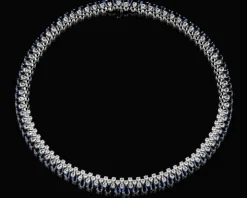 Naszyjnik z białego złota z brylantami i szafirami - próba 585