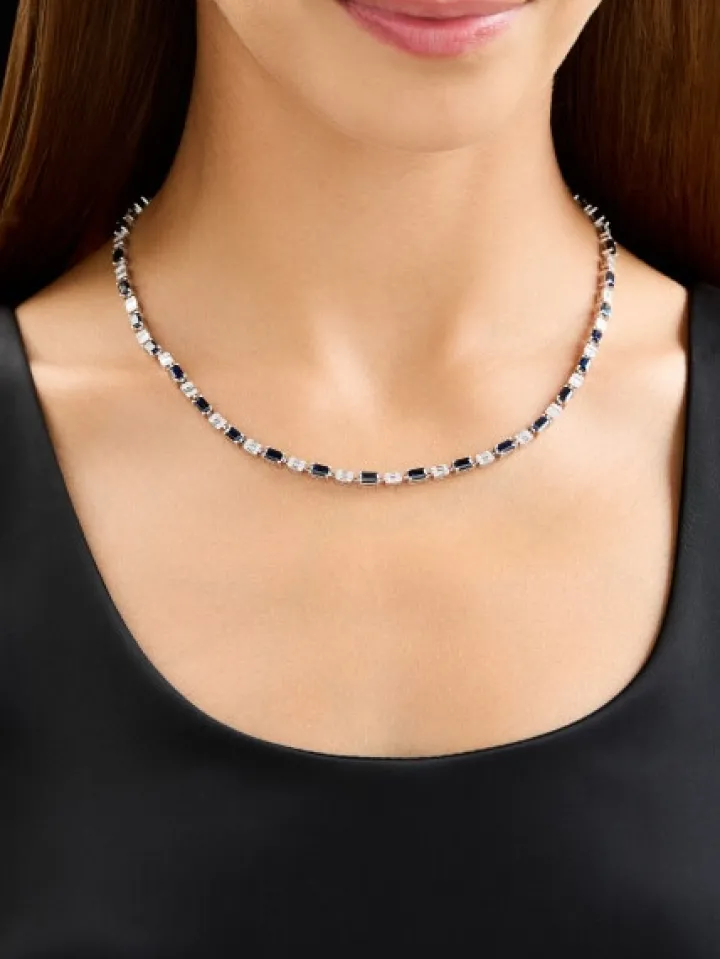 Naszyjnik z białego złota z diamentami i szafirami - 45 cm - próba 750
