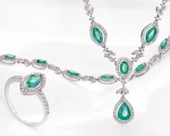Naszyjnik z białego złota z brylantami i szmaragdami - próba 585