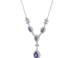 Naszyjnik z białego złota z diamentami i szafirami - próba 585