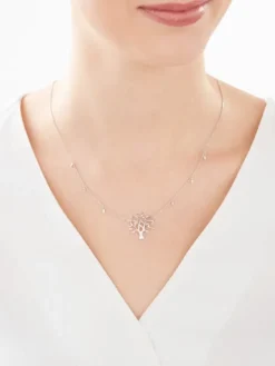 Naszyjnik z białego złota z diamentami - drzewko - 0,01 ct - próba 375