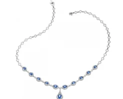 Naszyjnik z białego złota z brylantami i szafirami - próba 585