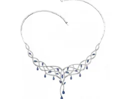 Naszyjnik z białego złota z brylantami i szafirami - próba 585