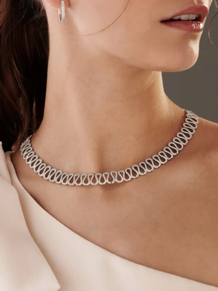 Naszyjnik z białego złota z brylantami - 6,79 ct - próba 585