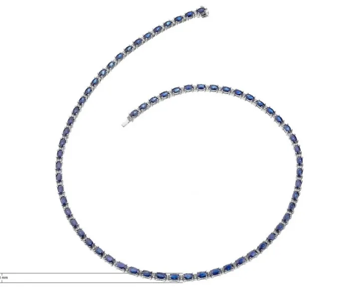 Naszyjnik z białego złota z brylantami i szafirami - próba 585