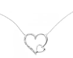 Naszyjnik z białego złota z diamentami - serca - 0,01 ct - próba 375