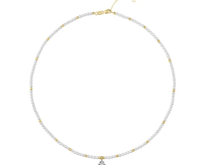 Naszyjnik z brylantami, perłami i elementami żółtego i białego złota - próba 585
