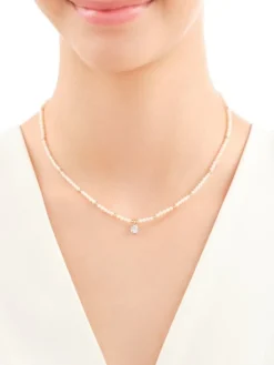 Naszyjnik z brylantami, perłami i elementami żółtego i białego złota - próba 585