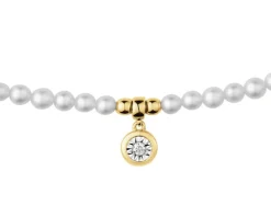 Naszyjnik  z brylantem, perłami i elementami białego złota - próba 585