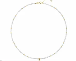 Naszyjnik  z brylantem, perłami i elementami białego złota - próba 585