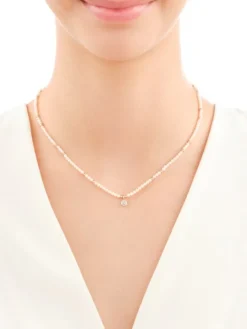 Naszyjnik  z brylantem, perłami i elementami białego złota - próba 585