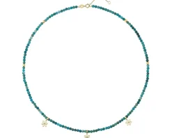 Naszyjnik  z diamentami, kwarcytami i elementami żółtego złota - kwiaty - próba 375