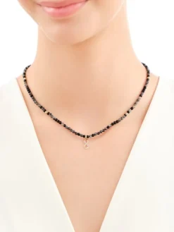 Naszyjnik z diamentami, labradorytami, agatami i elementami żółtego złota - nieskończoność - próba 375