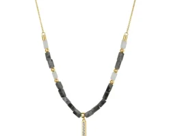 Naszyjnik z diamentami, labradorytami, kryształami górskimi i elementami żółtego złota - próba 375