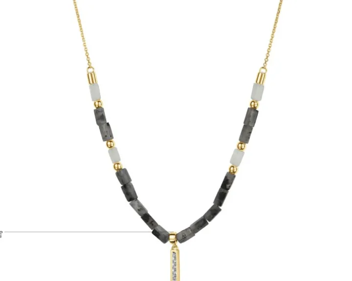 Naszyjnik z diamentami, labradorytami, kryształami górskimi i elementami żółtego złota - próba 375