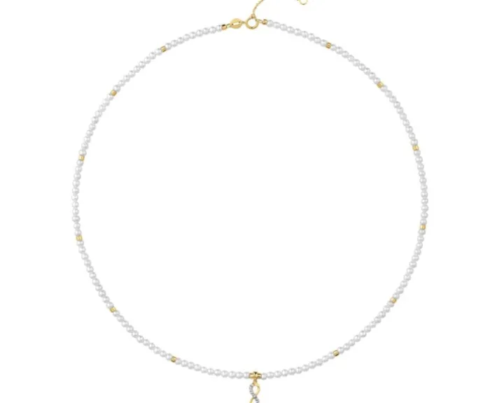 Naszyjnik z diamentem, perłami i elementami żółtego złota - nieskończoność - próba 585