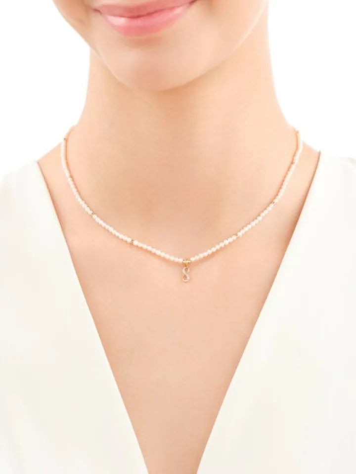 Naszyjnik z diamentem, perłami i elementami żółtego złota - nieskończoność - próba 585