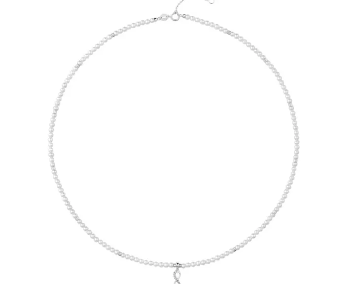 Naszyjnik z diamentem, perłami i elementami białego złota - nieskończoność - próba 585