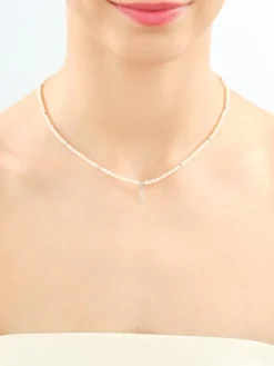 Naszyjnik z diamentem, perłami i elementami białego złota - nieskończoność - próba 585