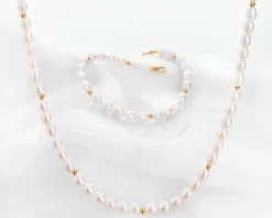 Naszyjnik z elementami z żółtego złota - perły