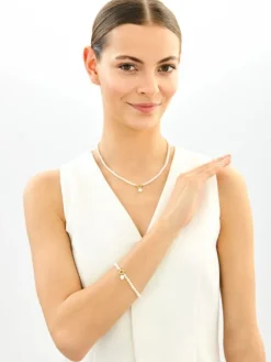 Naszyjnik z elementami z żółtego złota - perły