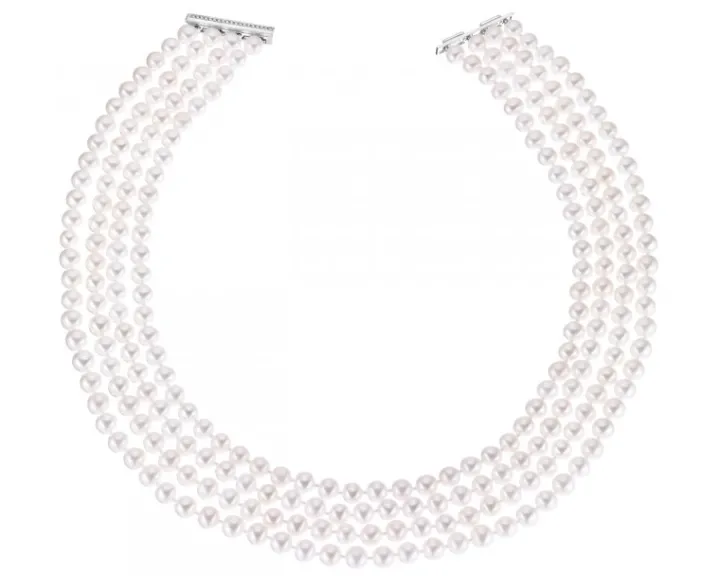 Naszyjnik z perłami, brylantami i elementami białego złota - próba 585