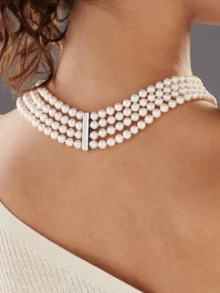 Naszyjnik z perłami, brylantami i elementami białego złota - próba 585