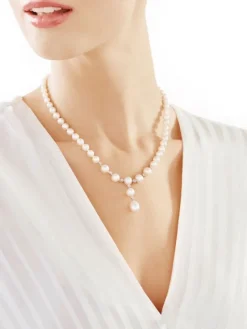 Naszyjnik z perłami, brylantami i elementami białego złota - próba 585