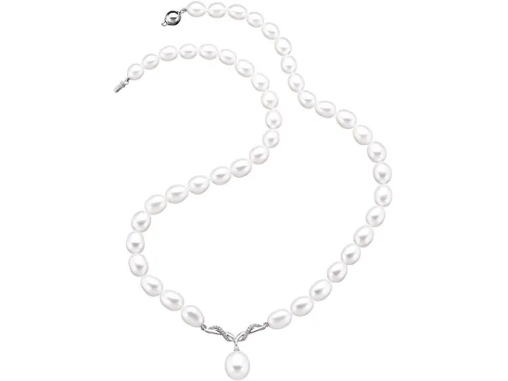 Naszyjnik z perłami, diamentami i elementami białego złota - próba 585