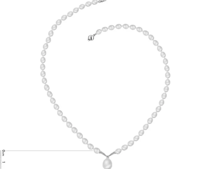 Naszyjnik z perłami, diamentami i elementami białego złota - próba 585
