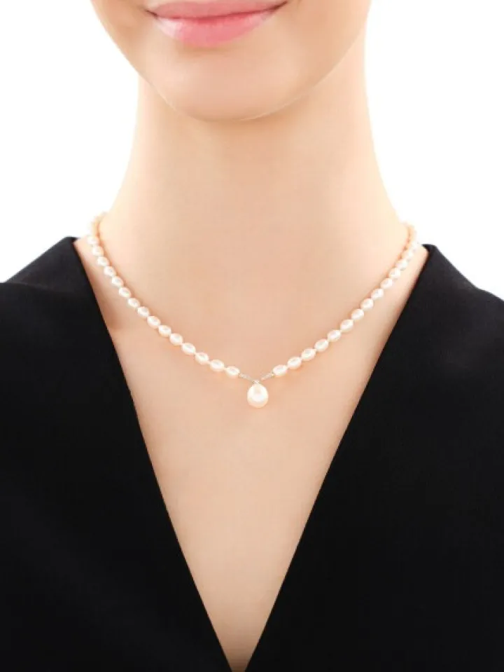 Naszyjnik z perłami, diamentami i elementami żółtego złota - próba 585