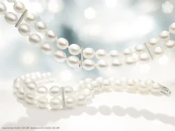 Naszyjnik z perłami, diamentami i elementami białego złota - próba 585