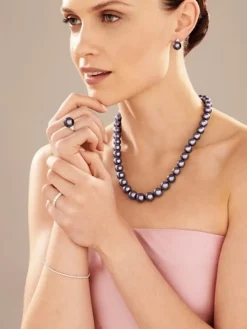 Naszyjnik z perłami Tahiti, brylantami i elementami białego złota - próba 585