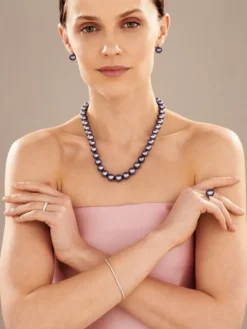 Naszyjnik z perłami Tahiti, brylantami i elementami białego złota - próba 585