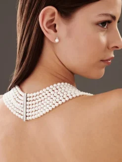 Naszyjnik z pereł z elementami z białego złota z brylantami - próba 585